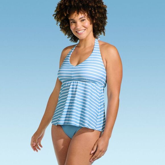 Lands' End -  Women's Flutter Halter Tankini Top - Bl Blue - Picture 1 of 3